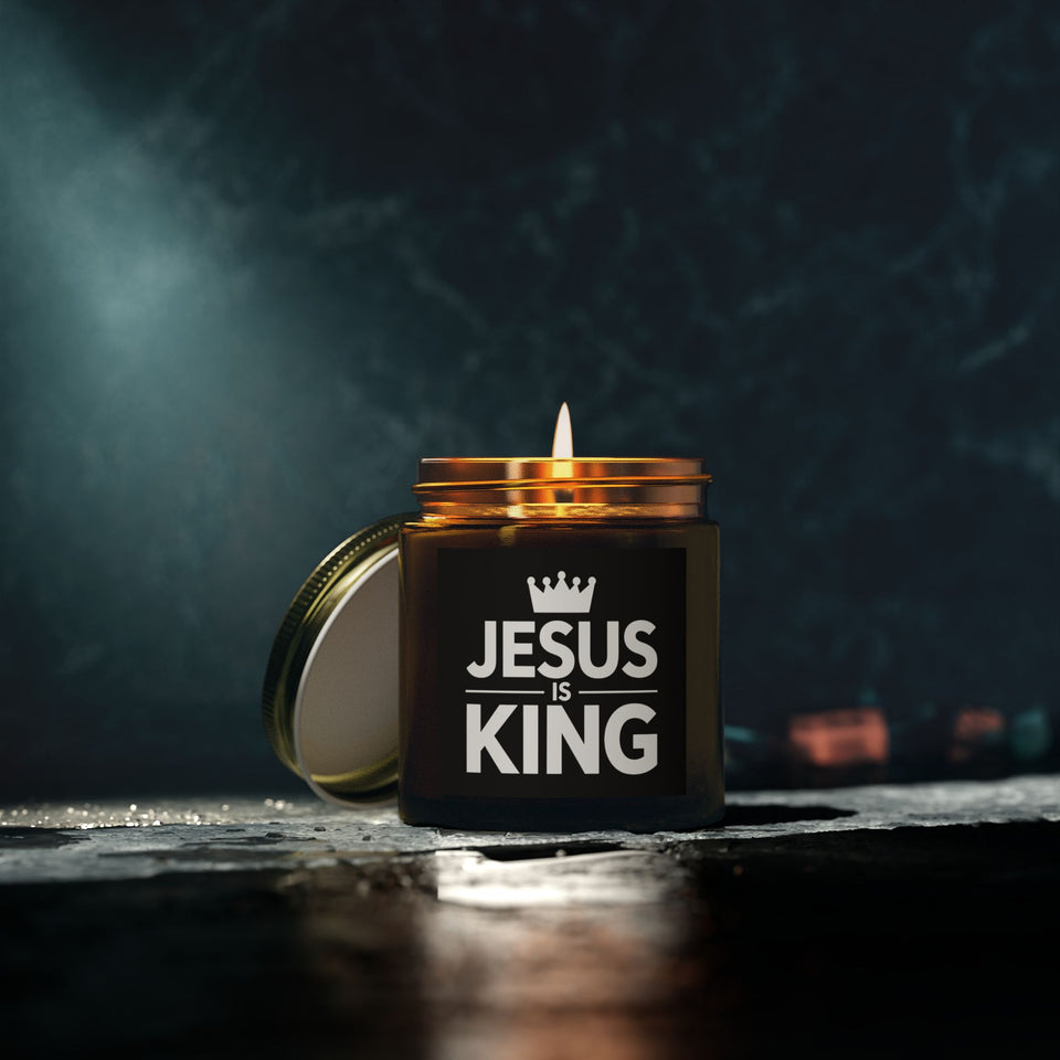 Jesus is King Cross Faith Scented Candle - Christian Jesus Coconut Apricot Wax Candle (4oz, 9oz)