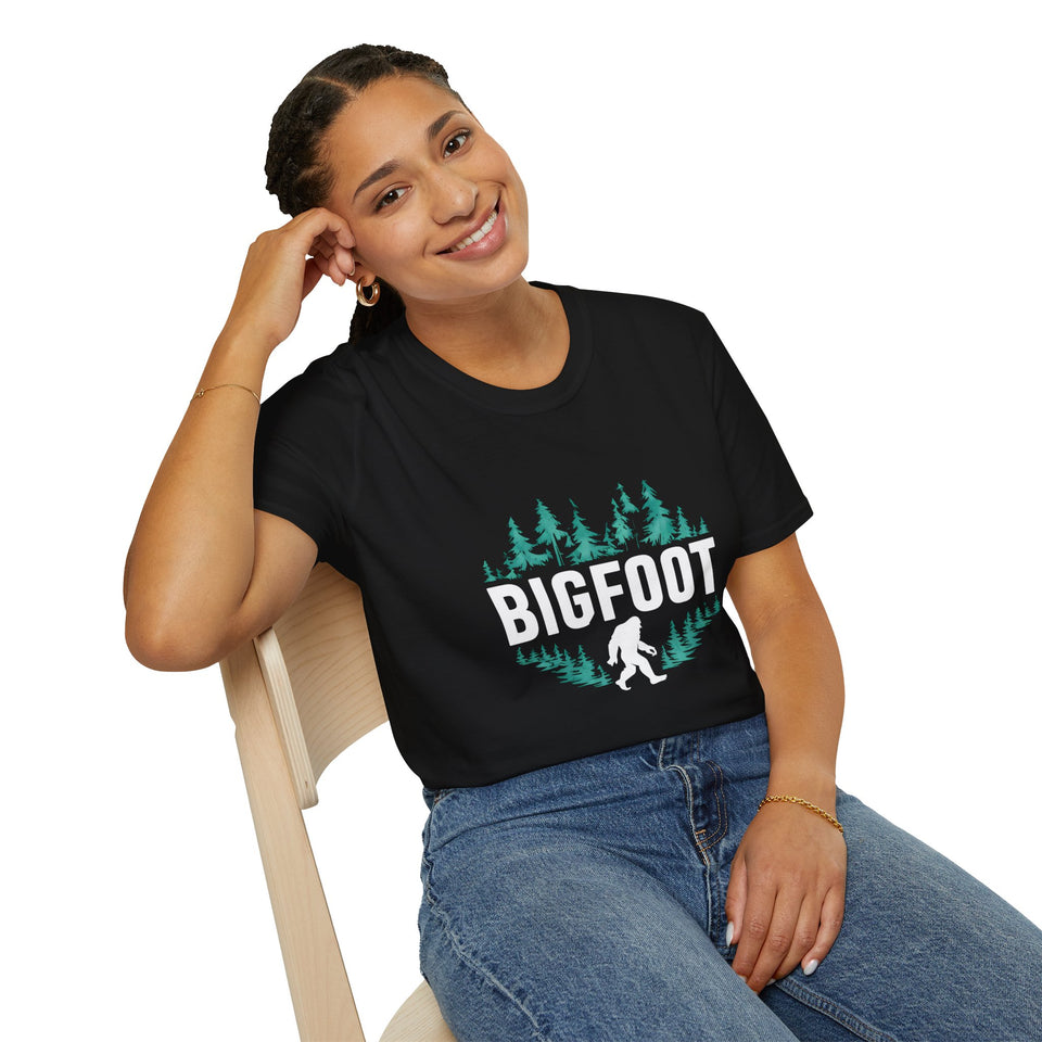 Bigfoot Shirt | Sasquatch Bigfoot T Shirt | Bigfoot In Forest Tee Shirt | Sasquatch Bigfoot Unisex Softstyle T-Shirt