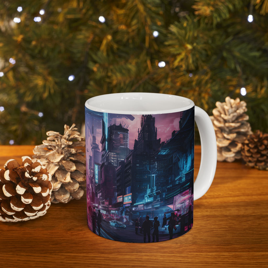 Futuristic Cyberpunk City Skyline Ceramic Mug (11oz, 15oz)