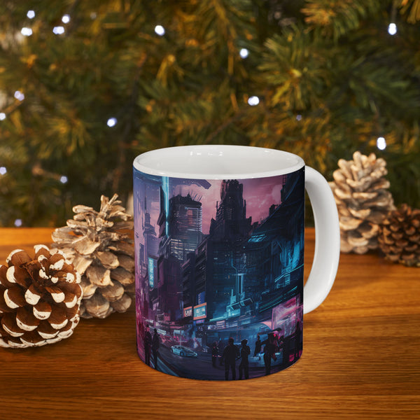 Futuristic Cyberpunk City Skyline Ceramic Mug (11oz, 15oz)