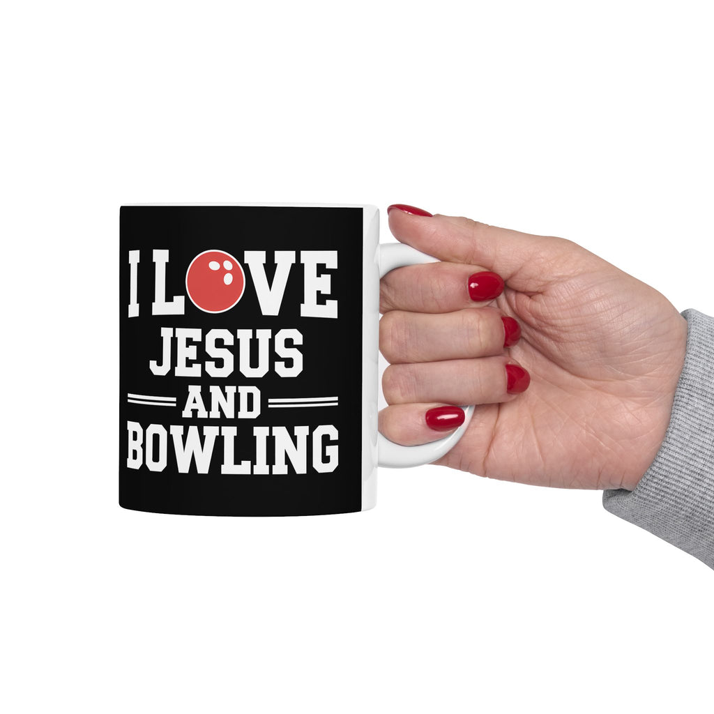 I Love Jesus And Bowling Ceramic Mug | Love Faith In Jesus Gifts (11oz)