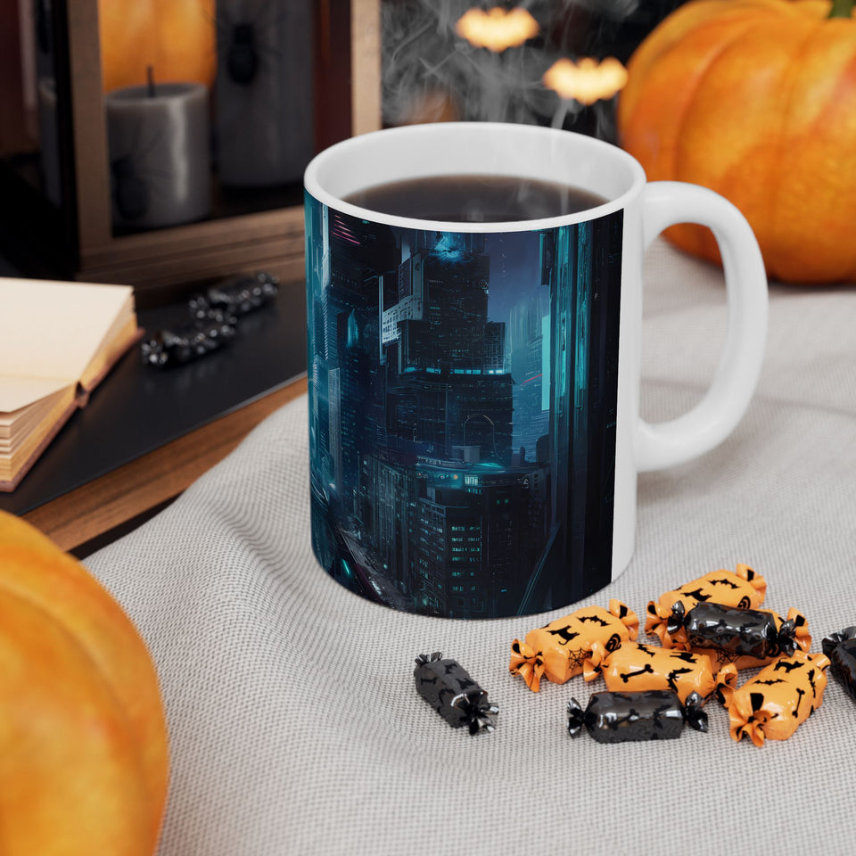A Cyberpunk City Skyline Ceramic Mug (11oz, 15oz)
