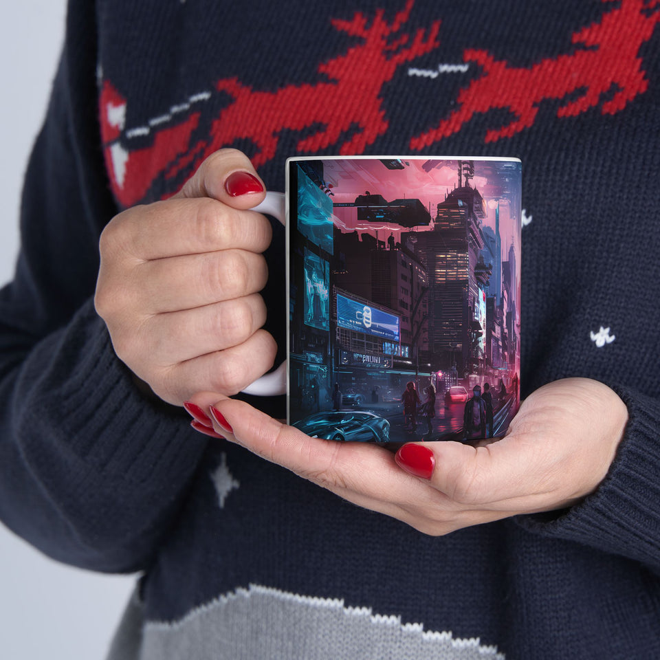 Futuristic Cyberpunk City Skyline Ceramic Mug (11oz, 15oz)