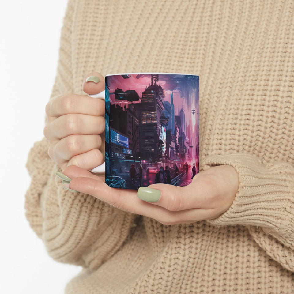 Futuristic Cyberpunk City Skyline Ceramic Mug (11oz, 15oz)