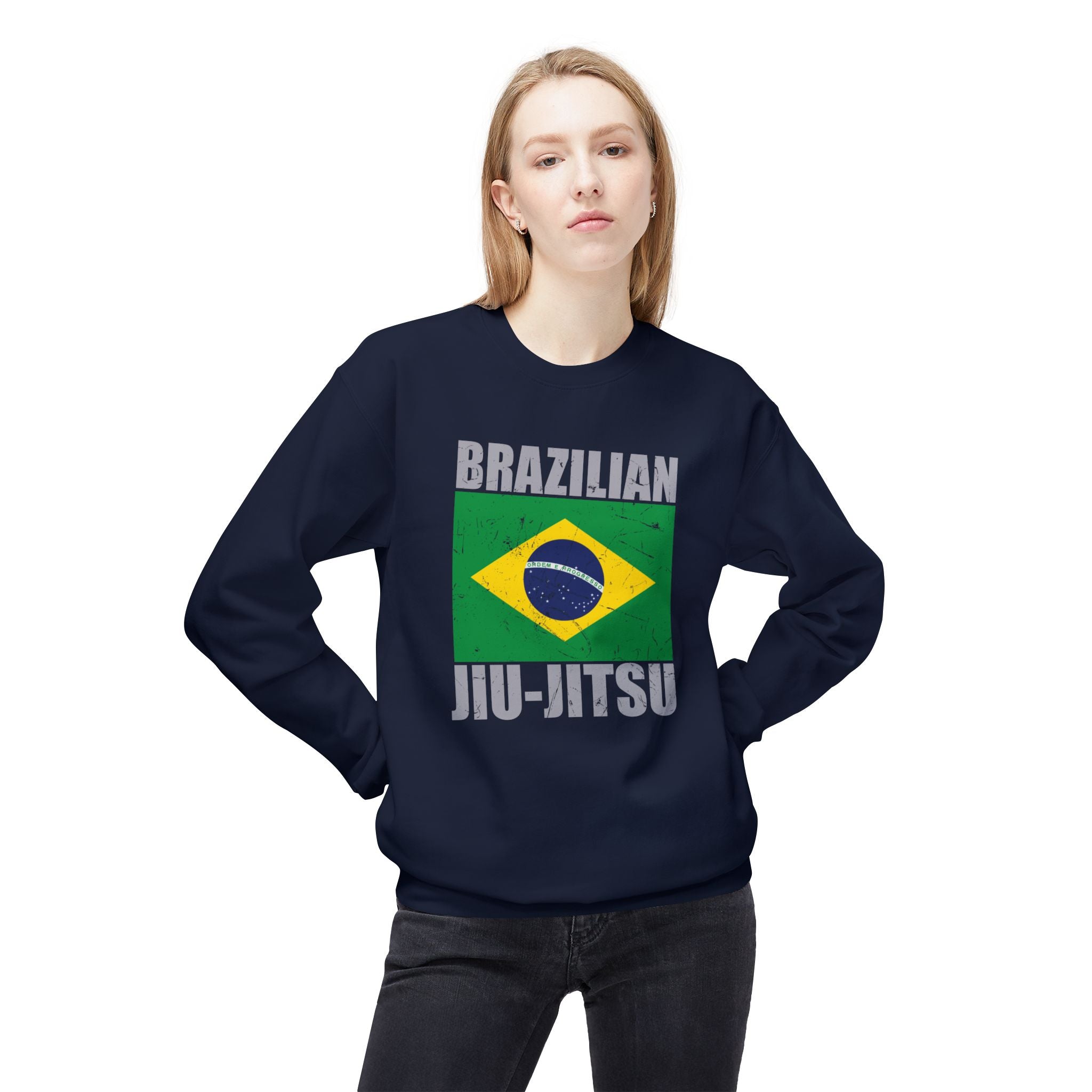 Brazilian Jiu Jitsu Flag 2 BJJ Unisex Midweight Softstyle Fleece Crewneck Sweatshirt
