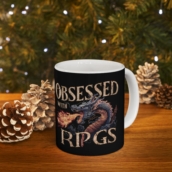 Obsessed With RPGs Mug | Role Playing Game Gift | Fantasy Dragon RPG Coffee Mug | Fantasy RPG Presents Mug 11oz 2