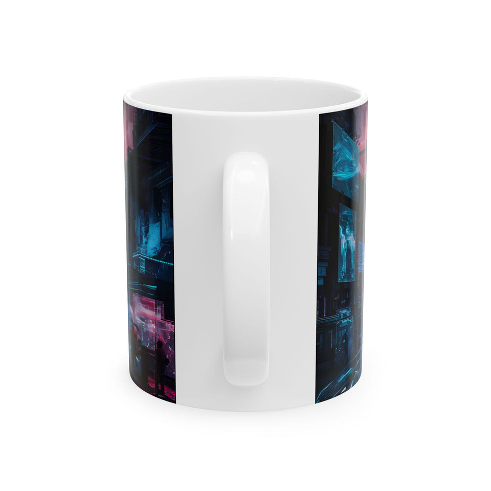 Futuristic Cyberpunk City Skyline Ceramic Mug (11oz, 15oz)