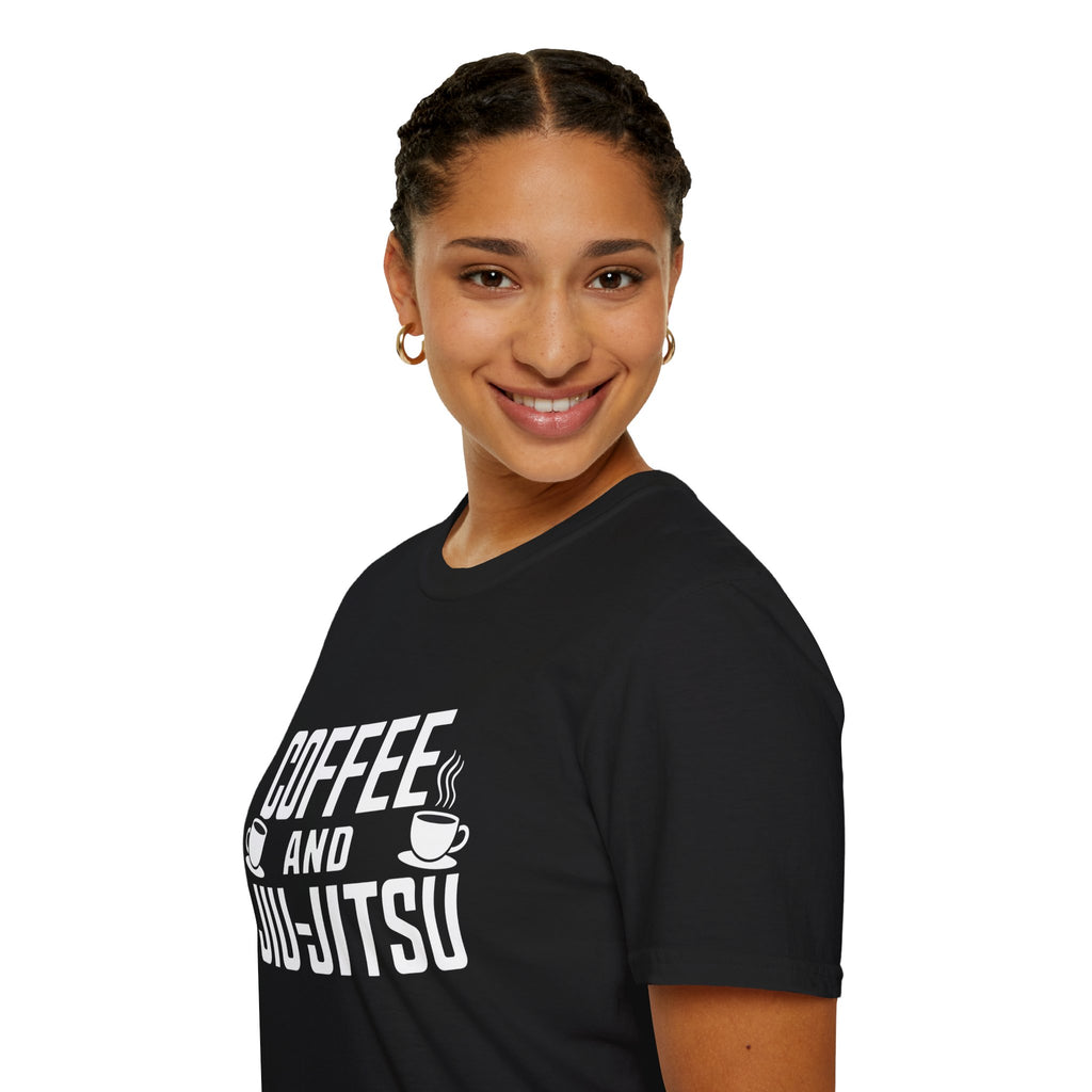 Coffee and Jiu Jitsu Shirt | BJJ Gift | Brazilian Jiu Jitsu Merchandise - Unisex Softstyle T-Shirt