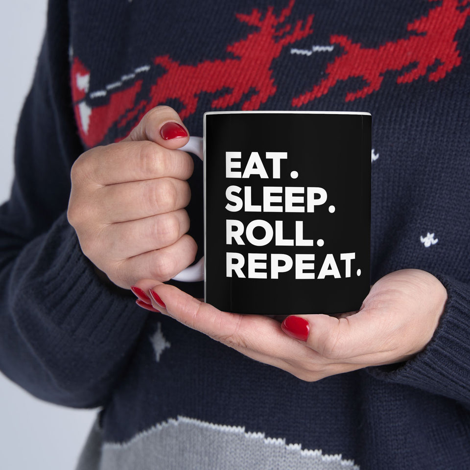 Brazilian Jiu Jitsu Eat Sleep Roll 2 BJJ Ceramic Mug | Brazilian Jiu Jitsu Gifts (11oz)