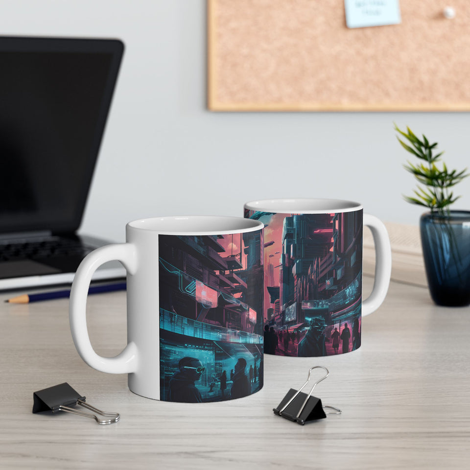 Cyberpunk City Skyline Ceramic Mug (11oz, 15oz)