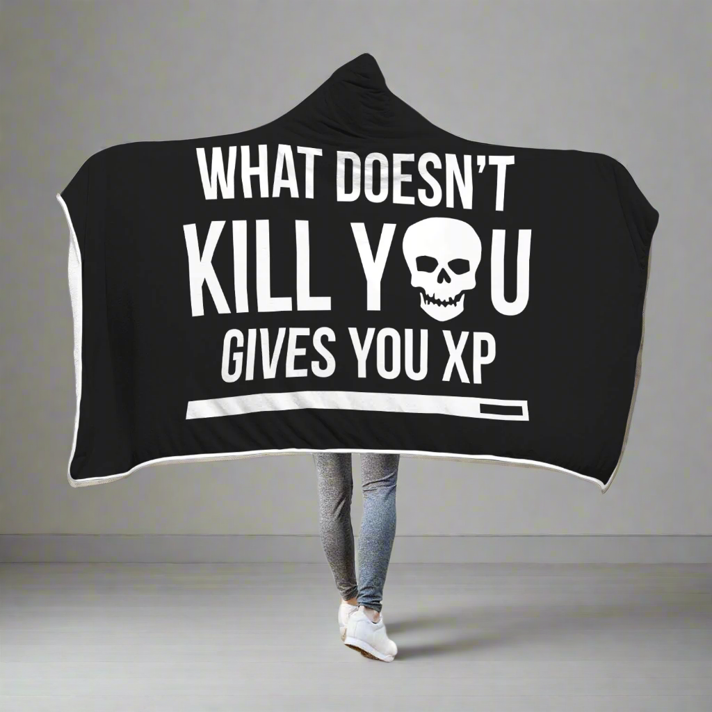 What Doesn't Kill You Gives You XP RPG Video Gamer Hooded Blanket Main image