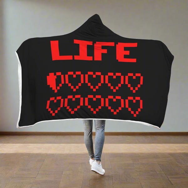 Gaming Life Bar (Game Hearts Health Bar) - Video Gaming Hooded Blanket