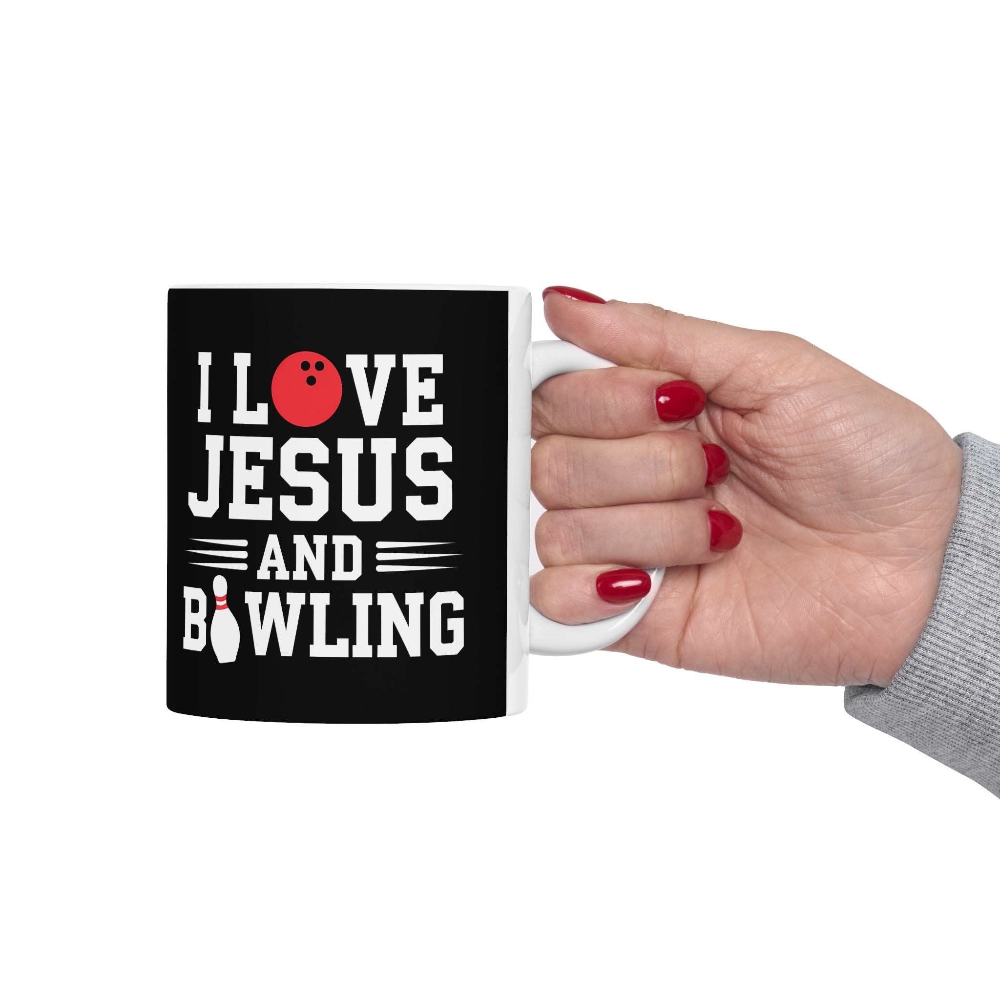 I Love Jesus And Bowling Ceramic Mug | Love Faith In Jesus Gifts (11oz) Main image