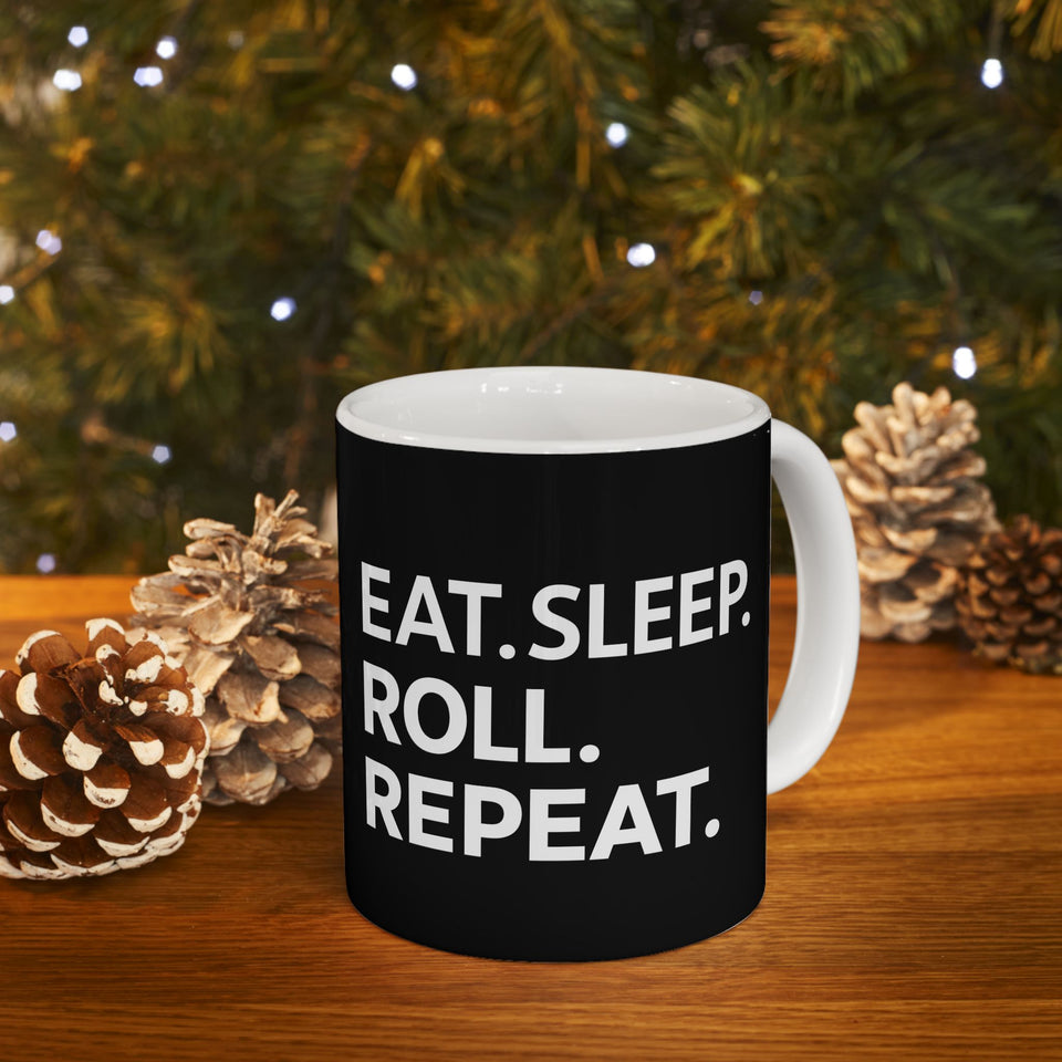 Brazilian Jiu Jitsu Eat Sleep Roll BJJ Ceramic Mug | Brazilian Jiu Jitsu Gifts (11oz)
