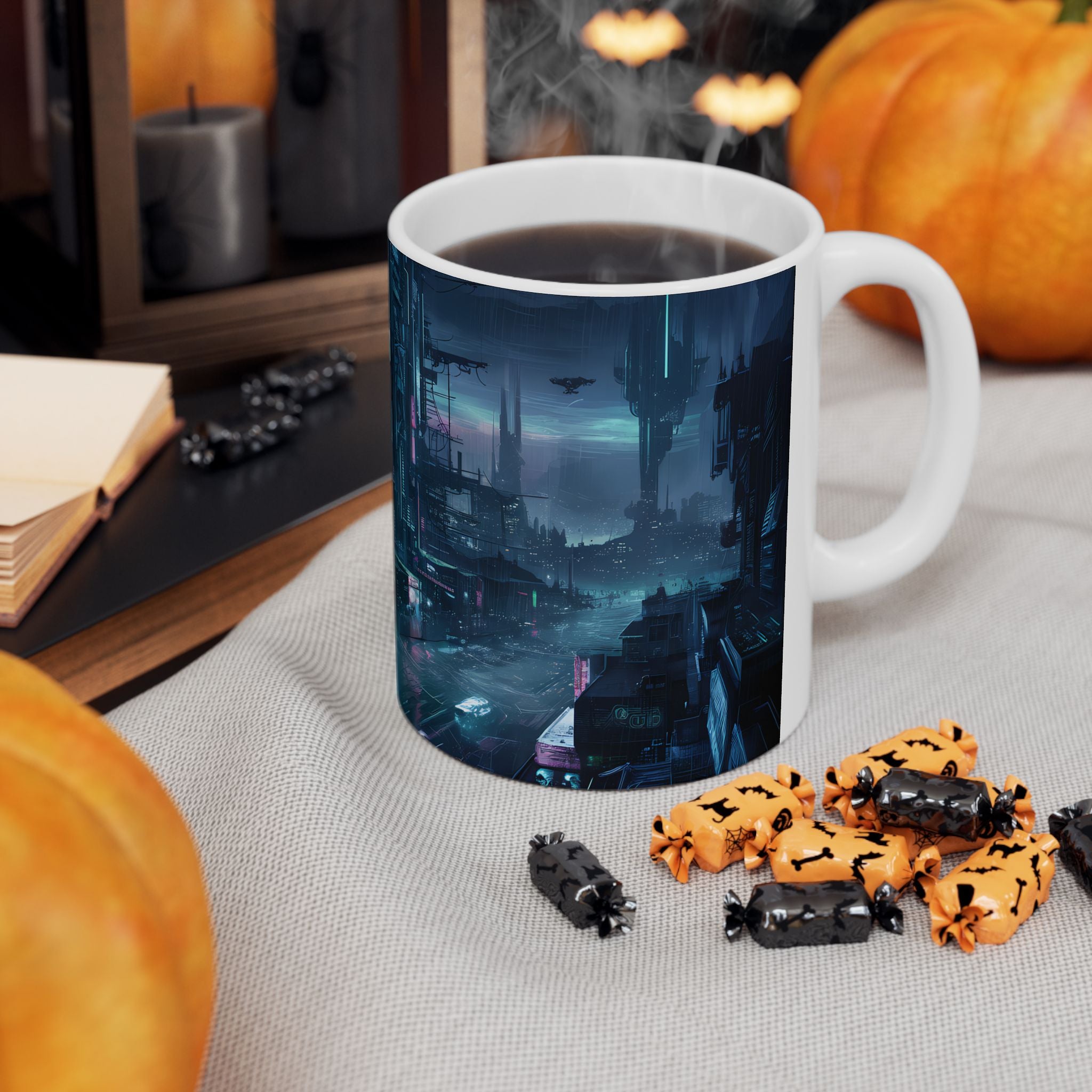 Futuristic Cyberpunk City Ceramic Mug (11oz, 15oz)