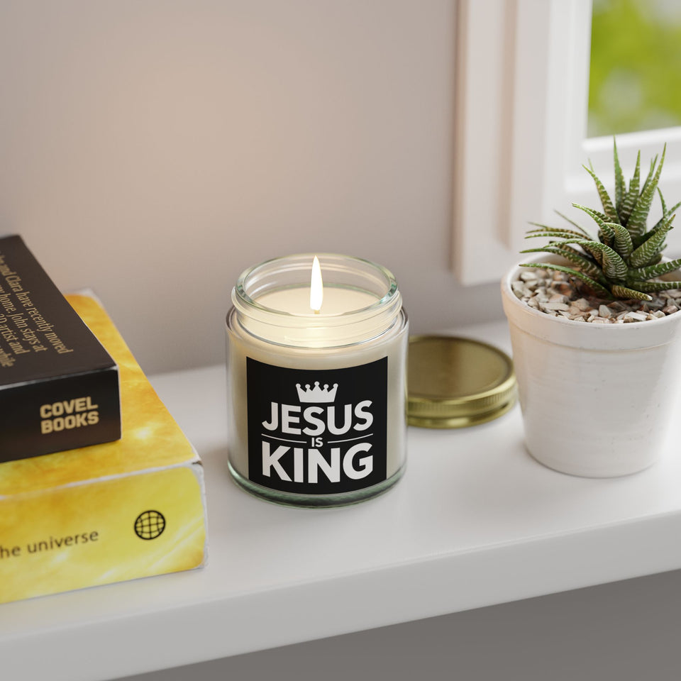 Jesus is King Cross Faith Scented Candle - Christian Jesus Coconut Apricot Wax Candle (4oz, 9oz)