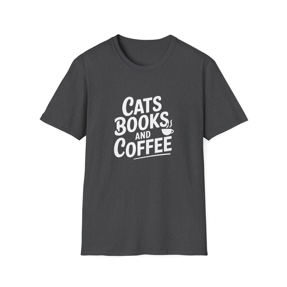 Cats, Books & Coffee T-Shirt — Cozy Reading Tee for Cat Lovers