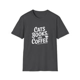 Cats, Books & Coffee T-Shirt — Cozy Reading Tee for Cat Lovers Cats, Books & Coffee T-Shirt — Cozy Reading Tee for Cat Lovers