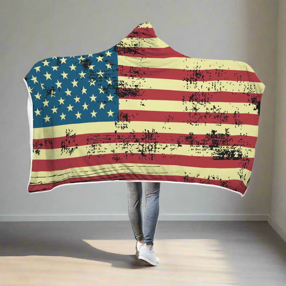 American Flag Hooded Blanket