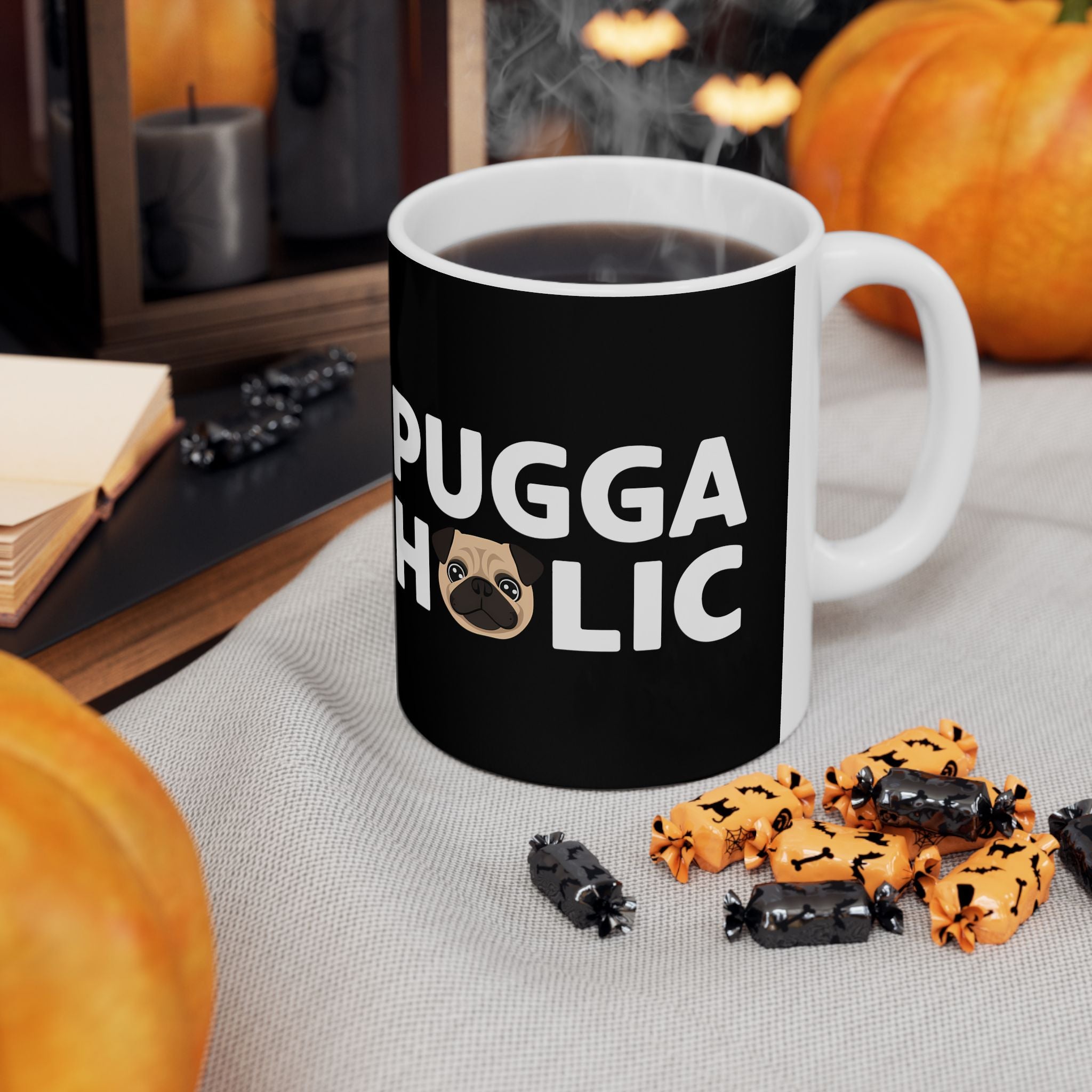 Puggaholic Pug Mug | Pug Coffee Mug | Pug Dog Gifts | Pug Presents | Pug Mug 11oz