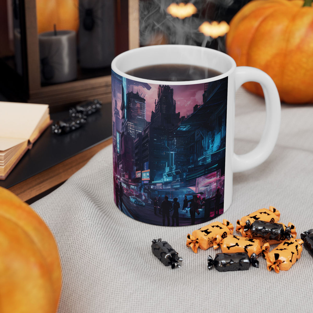 Futuristic Cyberpunk City Skyline Ceramic Mug (11oz, 15oz)
