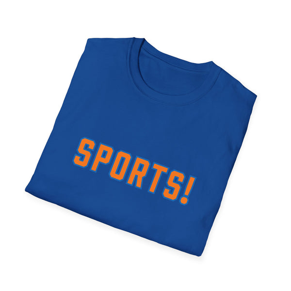 SPORTS! Funny Retro Collegiate T‑Shirt — Bold Orange & Blue Athletic Graphic