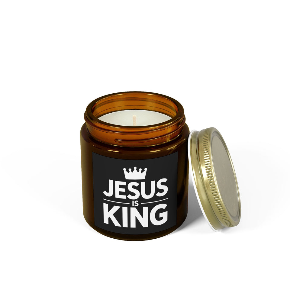 Jesus is King Cross Faith Scented Candle - Christian Jesus Coconut Apricot Wax Candle (4oz, 9oz)