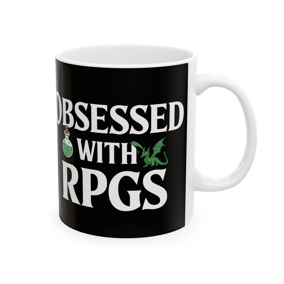 Obsessed With RPGs Ceramic Mug | Fantasy Role Playing Game Gifts (11oz)