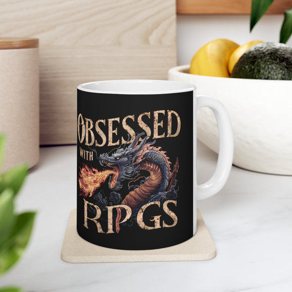 Obsessed With RPGs Mug | Role Playing Game Gift | Fantasy Dragon RPG Coffee Mug | Fantasy RPG Presents Mug 11oz 2