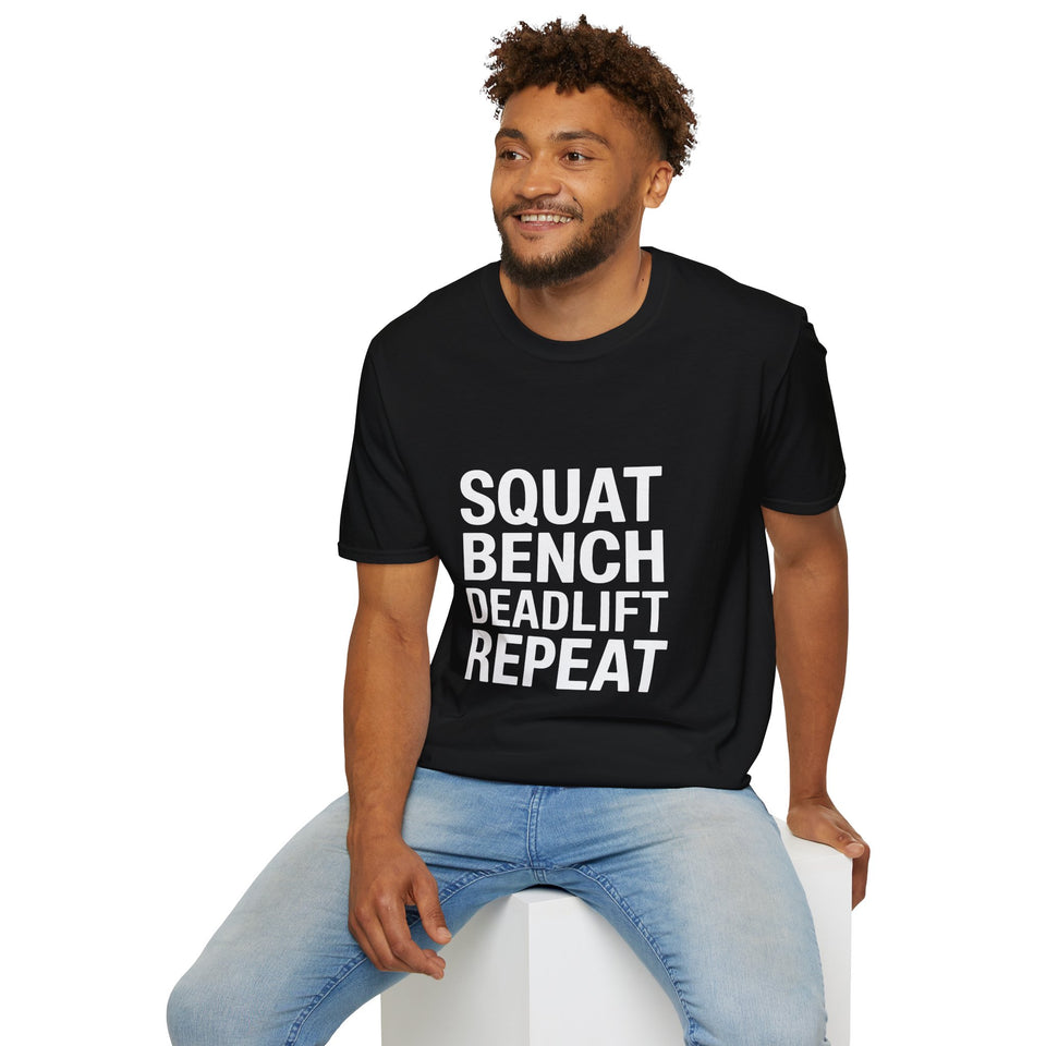 Gym Workout T-Shirt - Squat Bench Deadlift Repeat Shirt
