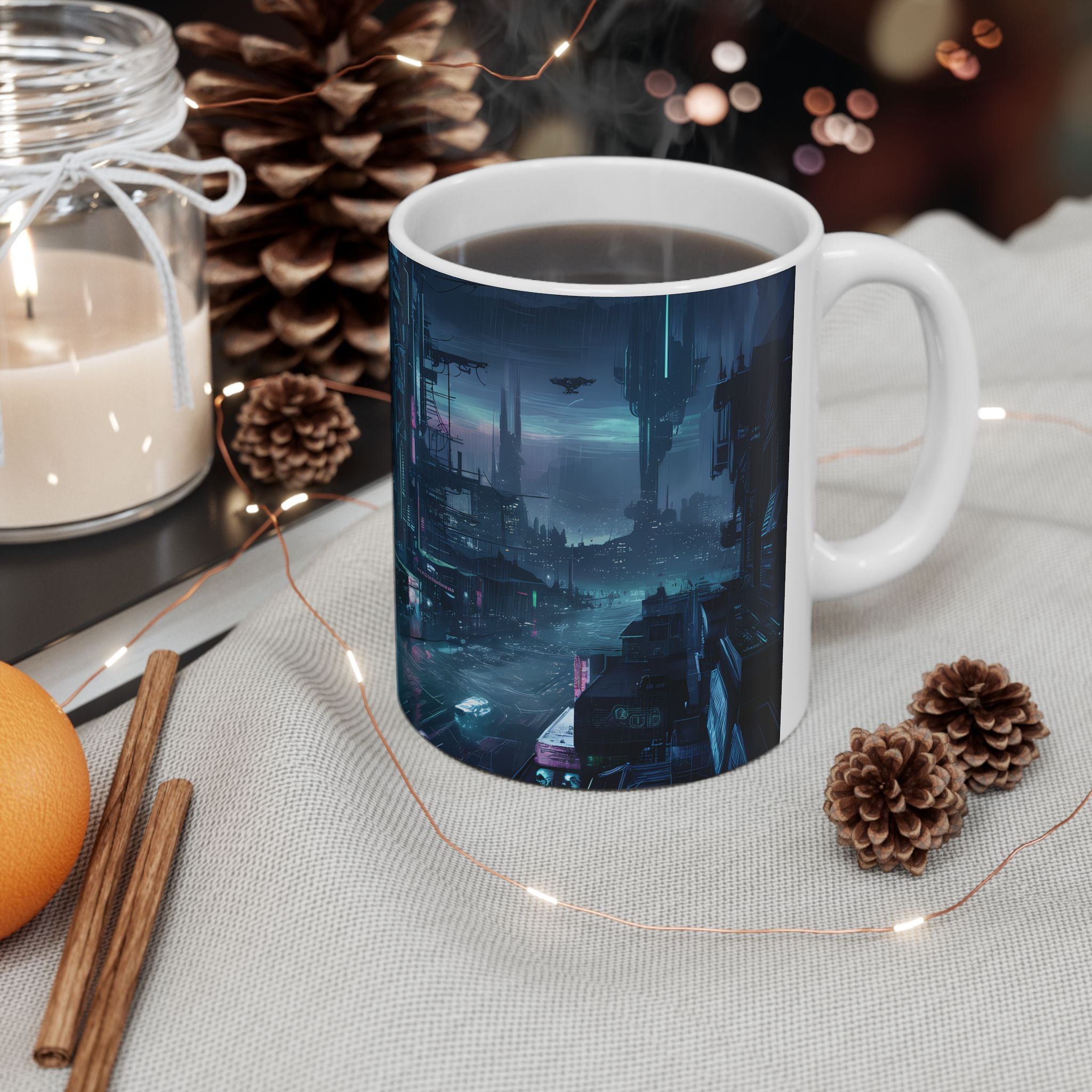 Futuristic Cyberpunk City Ceramic Mug (11oz, 15oz)