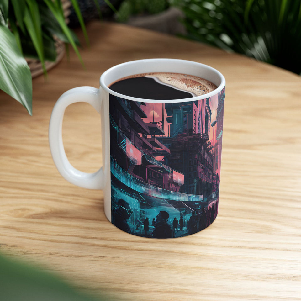 Cyberpunk City Skyline Ceramic Mug (11oz, 15oz)