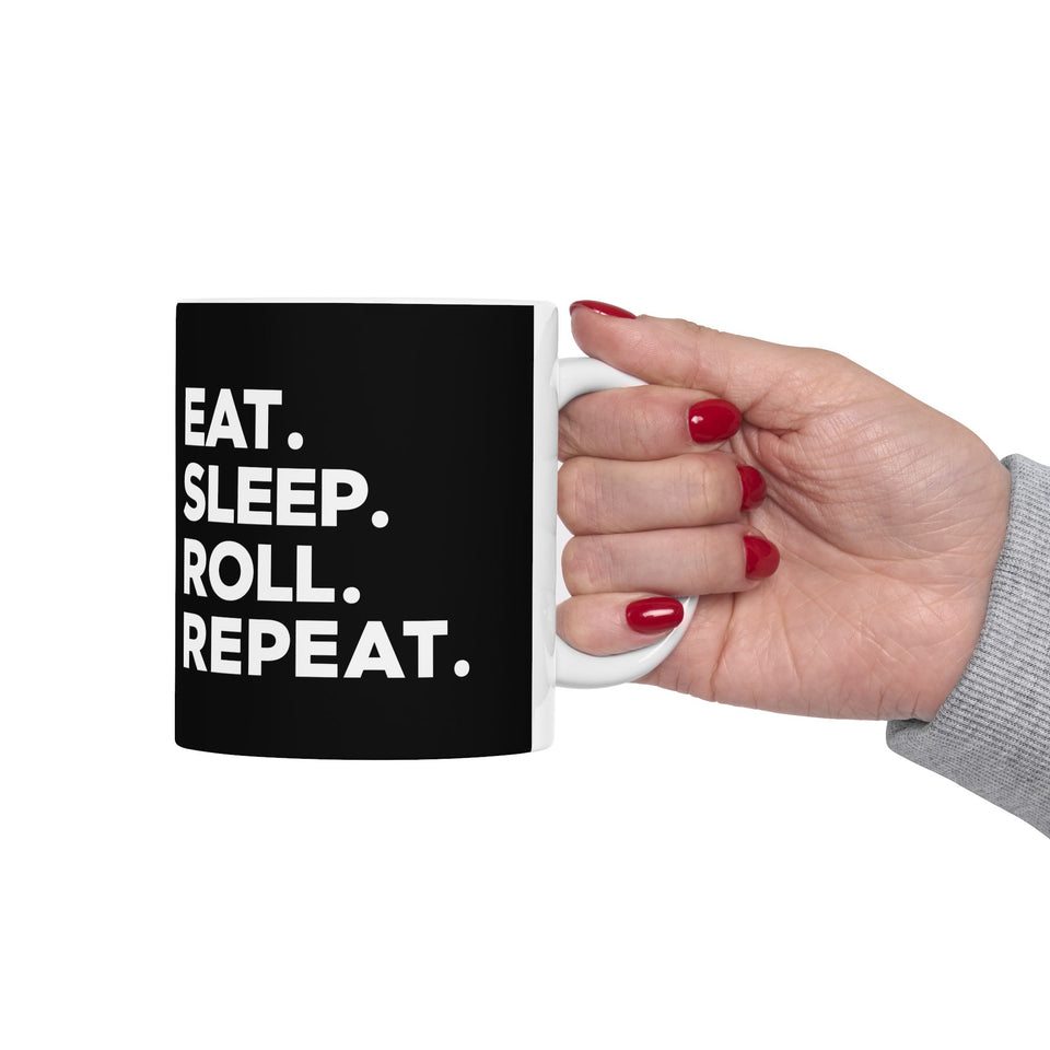 Brazilian Jiu Jitsu Eat Sleep Roll 2 BJJ Ceramic Mug | Brazilian Jiu Jitsu Gifts (11oz)