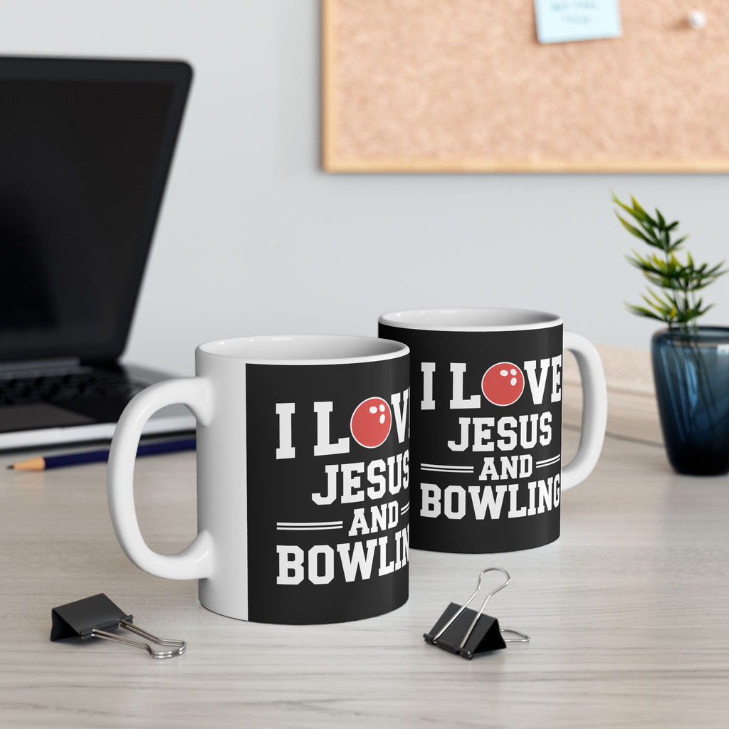 I Love Jesus And Bowling Ceramic Mug | Love Faith In Jesus Gifts (11oz)