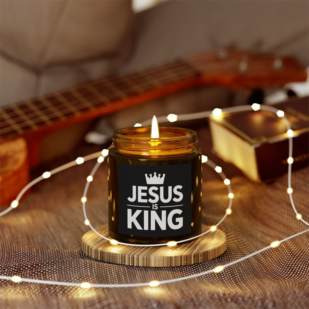 Jesus is King Cross Faith Scented Candle - Christian Jesus Coconut Apricot Wax Candle (4oz, 9oz)
