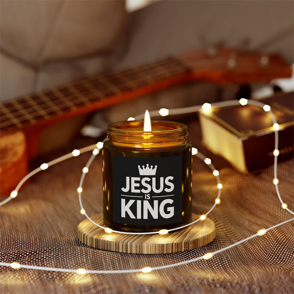 Jesus is King Cross Faith Scented Candle - Christian Jesus Coconut Apricot Wax Candle (4oz, 9oz)