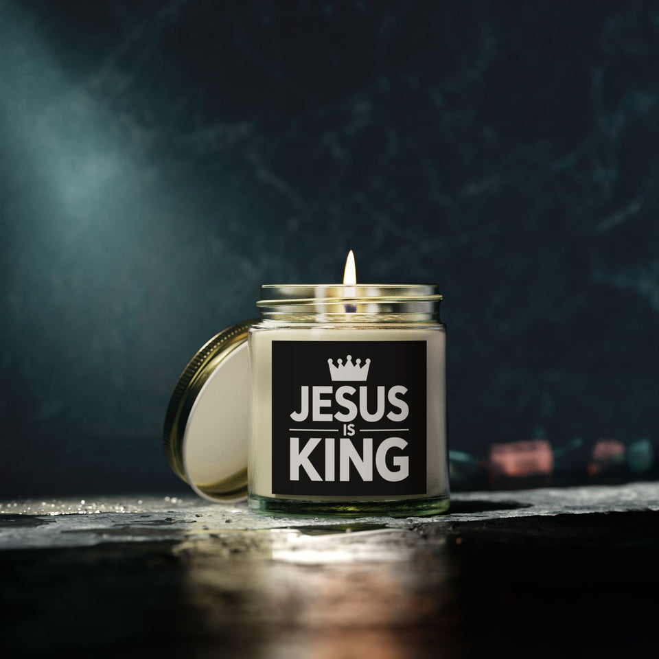 Jesus is King Cross Faith Scented Candle - Christian Jesus Coconut Apricot Wax Candle (4oz, 9oz)