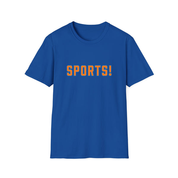 SPORTS! Funny Retro Collegiate T‑Shirt — Bold Orange & Blue Athletic Graphic