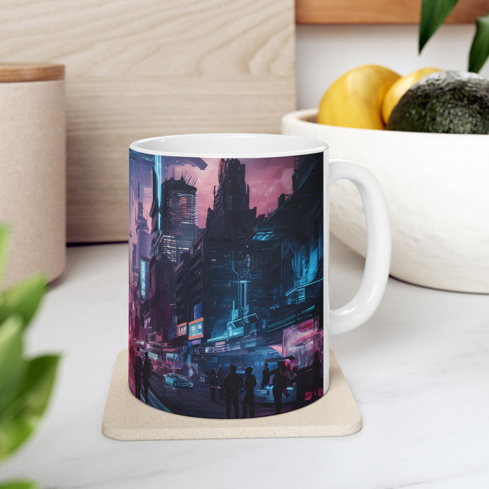 Futuristic Cyberpunk City Skyline Ceramic Mug (11oz, 15oz)