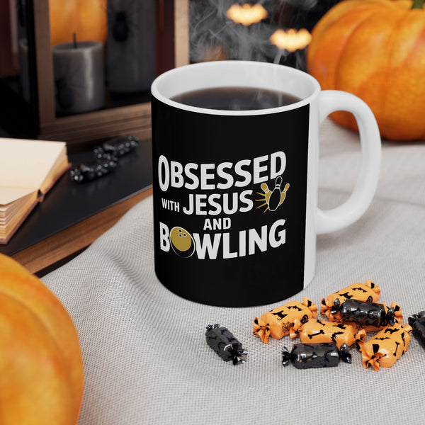 Obsessed With Jesus And Bowling Ceramic Mug | Love Faith In Jesus Gifts (11oz)