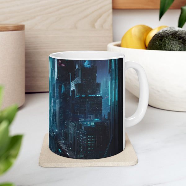 A Cyberpunk City Skyline Ceramic Mug (11oz, 15oz)