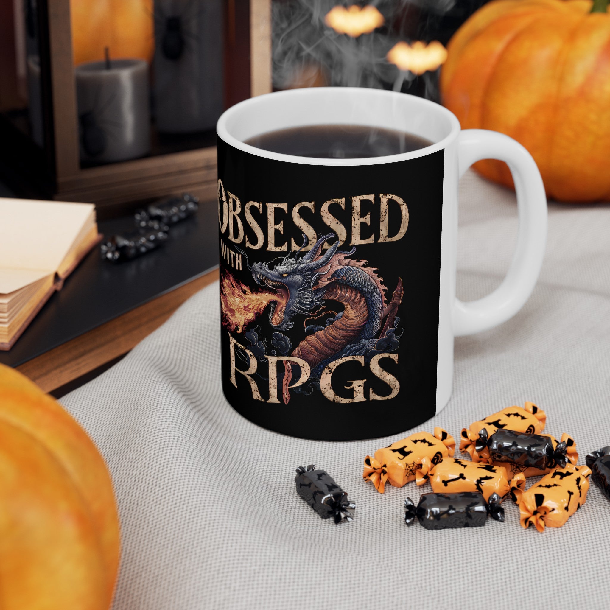 Obsessed With RPGs Mug | Role Playing Game Gift | Fantasy Dragon RPG Coffee Mug | Fantasy RPG Presents Mug 11oz 2