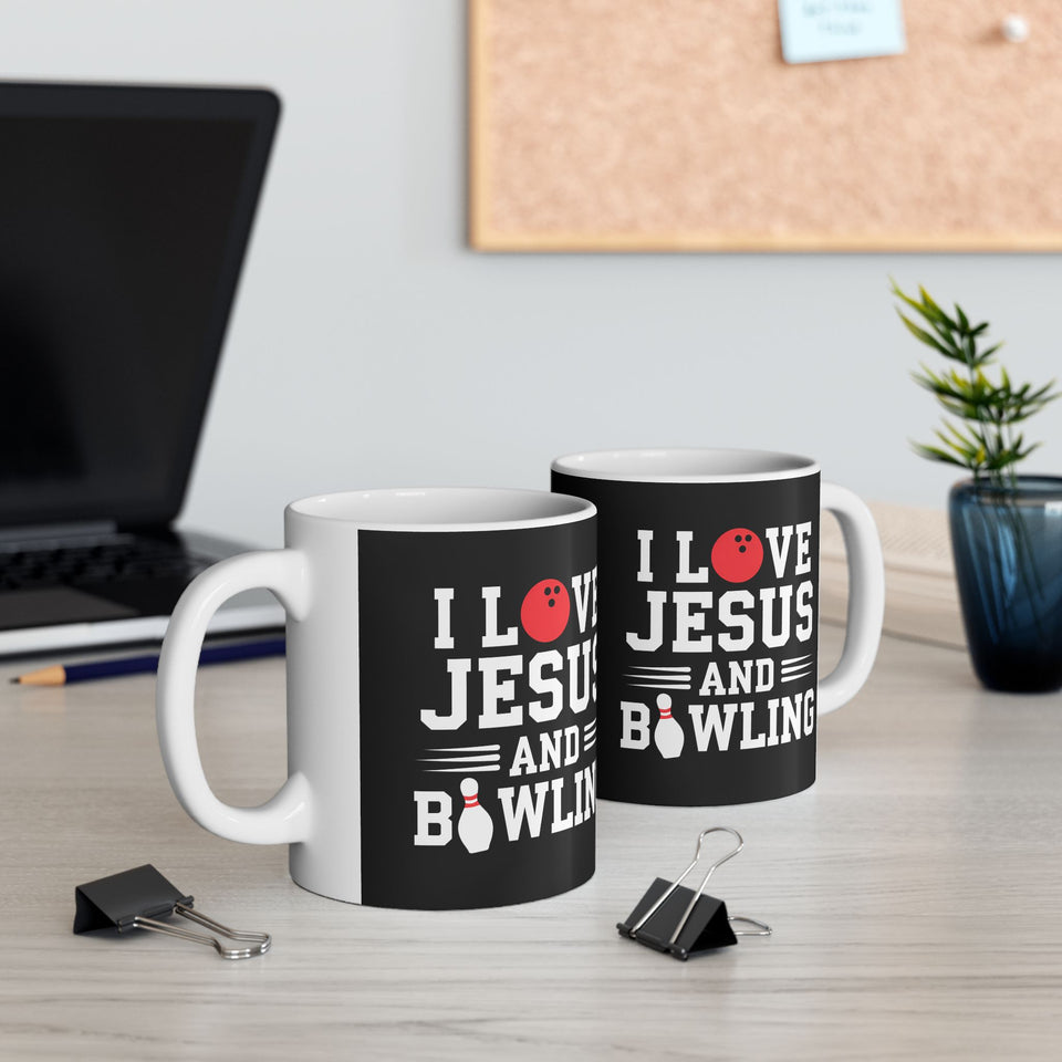 I Love Jesus And Bowling Ceramic Mug | Love Faith In Jesus Gifts (11oz)