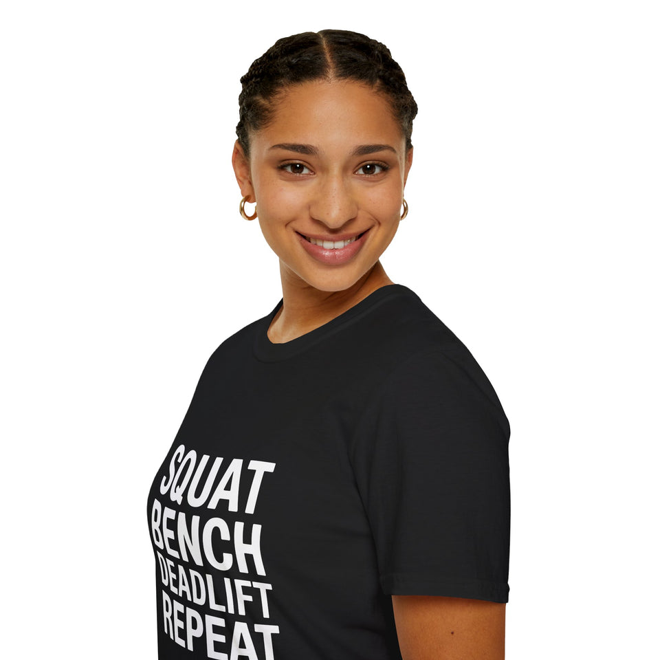 Gym Workout T-Shirt - Squat Bench Deadlift Repeat Shirt