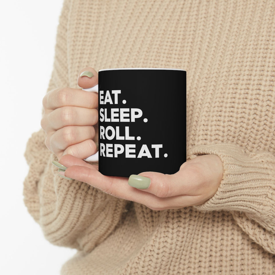 Brazilian Jiu Jitsu Eat Sleep Roll 2 BJJ Ceramic Mug | Brazilian Jiu Jitsu Gifts (11oz)