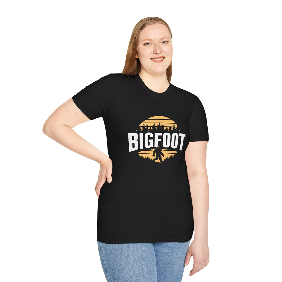 Sasquatch Bigfoot Shirt | Bigfoot T Shirt | Bigfoot In Forest Tee Shirt | Sasquatch Bigfoot Unisex Softstyle T-Shirt