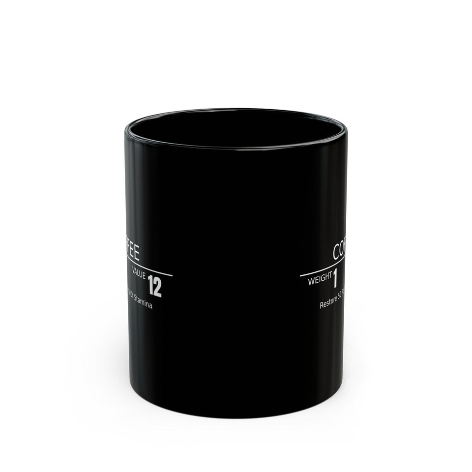 Coffee RPG Mug — "Restore 50 Points of Stamina" Black Ceramic Coffee Mug (11oz & 15oz)