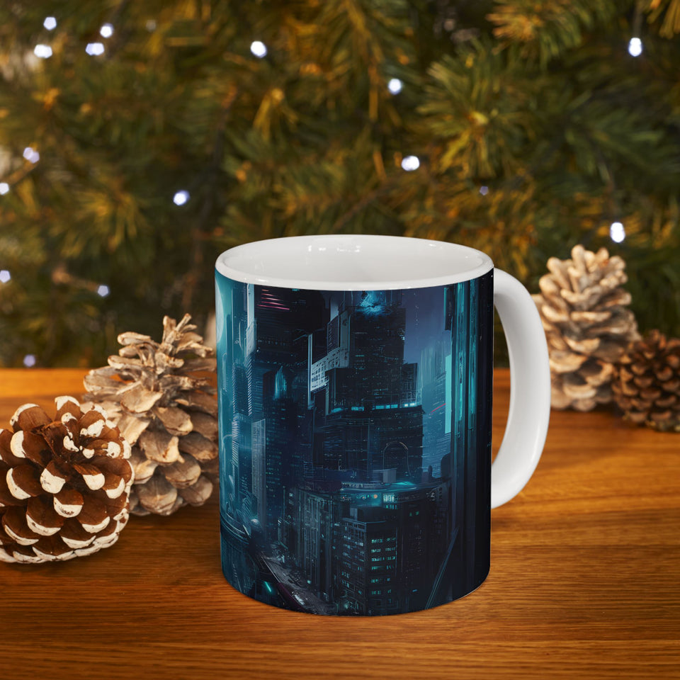 A Cyberpunk City Skyline Ceramic Mug (11oz, 15oz)