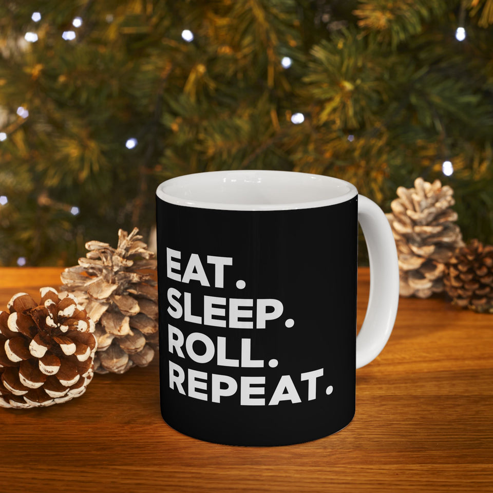Brazilian Jiu Jitsu Eat Sleep Roll 2 BJJ Ceramic Mug | Brazilian Jiu Jitsu Gifts (11oz)
