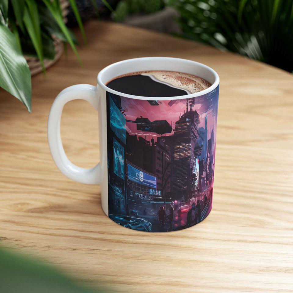 Futuristic Cyberpunk City Skyline Ceramic Mug (11oz, 15oz)